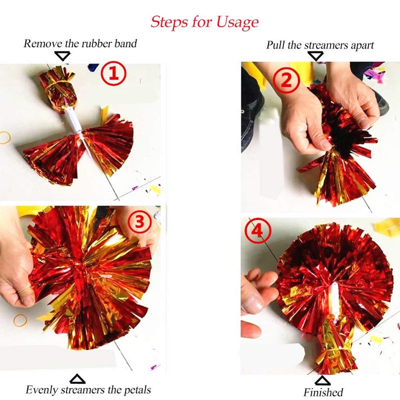 CREATIEE-PRO 4Pcs Metallic Cheerleading Pom Poms, 2 Pair Cheerleader Cheering Squad Pompoms for School Sports Dance Games Team Spirit Cheer - Image 3
